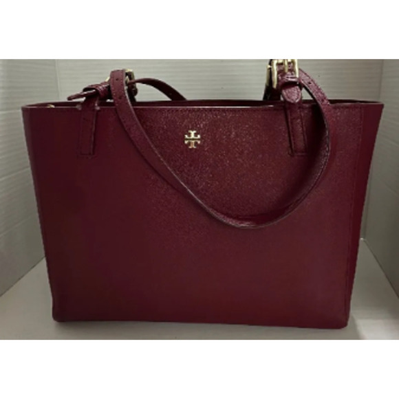 Tory Burch Burgundy Saffiano Leather Emerson Tote Bag w/Gold Tone Hardware - Picture 1 of 11